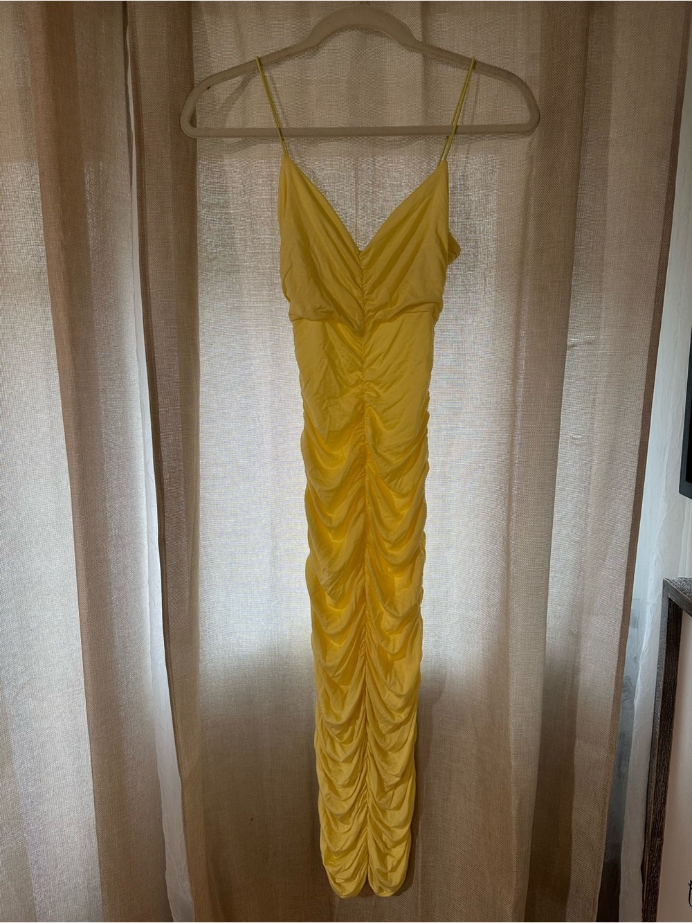Pretty Little Thing (PLT) - Yellow Ruched Slip Dress - Women size 4